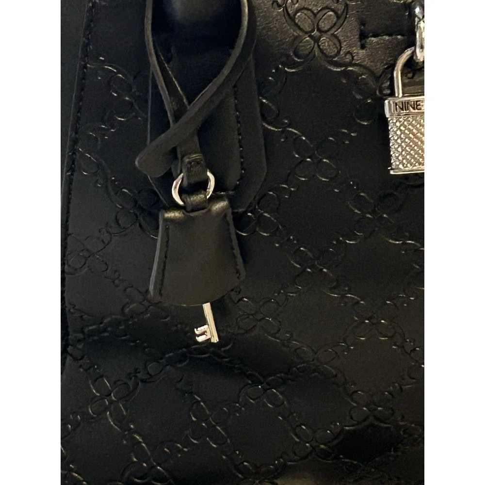 Nine West - Patterned - Solid Black - Satchel- Hand Bag W/Lock + Key Decor